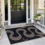 Tangsoo Easy Jute Rug for Entryway,2x3 Outdoor Washable Thin Rug Non-Slip Black Geometric Indoor Entry Mat Small Throw Carpet for Kitchen Bedroom Front Porch Doorway