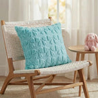 AVOIN colorlife Blue Spring Bow Throw Pillow Covers Set of 2, 18 x 18 Inch Coquette Aesthetic Room Decor Soft Plush Faux Fur Cushion Case for Girls Room