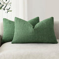 Foindtower Set of 2 Decorative Linen Check Throw Pillow Covers Neutral Farmhouse Lumbar Cushion Covers Modern Boho Accent Home Decor for Sofa Chair Couch Bedroom Living Room,12×20 Inch,Forest Green