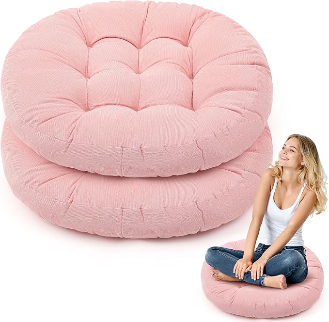 Jerify Floor Pillow Cushions Large Round Square Large Meditation Floor Pillow for Classroom Adult Meditation Picnic Party Seating Learning Daycare School(Round,Bright Pink,2 Pcs)