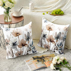 AVOIN colorlife Poppy Flowers Chinoiserie Throw Pillow Covers, 18 x 18 Inch Seasonal Leaves Cushion Case Decoration for Sofa Couch Set of 2