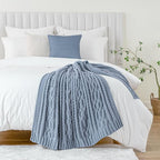 Battilo Bluish Grey Throw Blanket for Couch,51"x67", Super Soft Warm Cozy Chenille Knit Blankets for Bed, Sofa, Chair, Gift, Texture Decorative Boho Blanket for Living Room (Dusty Blue)
