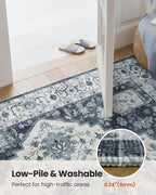 AMADA HOMEFURNISHING 9x12 Area Rug, Washable Low-Profile Large Area Rug with Non-Slip Backing & Durable Edge Binding, Vintage Large Rugs for Living Room, Bedroom