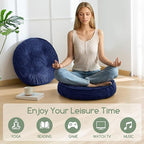 HIGOGOGO Floor Pillow Cushion for Adults, Meditation Cushion Pillow, Large Round Floor Sitting, Tufted Corduroy Cover, for Tatami Living Room or Yoga, 22x22 Inch, Navy