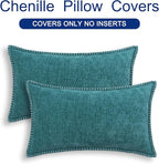 CaliTime Throw Pillow Covers Decorative 12 X 20 Inches Pack of 2 Cotton Thread Stitching Edges Solid Dyed Soft Chenille Cushion Cases for Couch Sofa Bed Living Room Farmhouse Teal