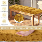 Bench Cushions for Indoor Furniture 48x18 in Velvet Kitchen Dining Piano Window Seat Cushion, Tufted Patio Porch Swing Thicken Bench Pad Memory Foam(Yellow)