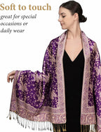 Achillea Reversible Paisley Pashmina Rave Scarf – Exotic Indian Shawls and Wraps for Evening Dresses, Festivals, All Seasons