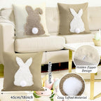 Tufting Easter Pillow Covers 18" x 18" Set of 2 Bunny Pillow Covers 3D Tufted Bunny Rabbit Throw Pillowcase Easter Decorative for Bedroom Sofa Home Decor(Beige,Linen)