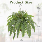 Hollyone 25" Artificial Boston Fern Hanging Basket 31 Leaves Fake Ferns in Rattan Pot Medium Greenery Plants for Outdoors & Indoor Faux Fern Bush Basket Plant Patio Garden Home Decor Dusty Green