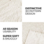 Superior Fleece Boho Jacquard Blanket, Decorative Blankets for Bedroom, Sofa, Fuzzy, Plush, Fluffy, Soft, Cute Room Decor, Beautiful Cover, Comfort Essentials, Arctic Collection, Throw XL, Ivory