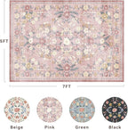 AMOAMI Vintage Floral 5x7 Area Rugs for Living Room Rug, Machine Washable Rug Non Slip Large Area Rug for Bedroom Indoor Low Pile Carpet Ultra Soft Boho Rugs for Dining Room Playroom Office, Pink