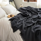 FOSSA Muslin Blanket with Fringe - 4-Layer 100% Cotton Gauze Super Soft & Breathable Throw -Lightweight Decorative Cooling Blanket for Bed, Sofa, Office - Super King Size 108" x 98" (Dark Gray)