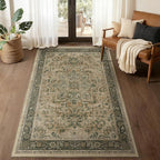 Retro Distressed 3x5 Area Rugs Washable Non Slip, Medallion Printed Small Foyer Throw Rugs for Entryway, Thin Carpet for Bedroom/Mudroom/Dorm/Bathroom/Kitchen/Closet, Multi Brown Olive Accents