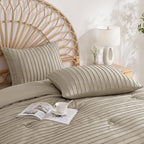 JELLYMONI Pillowcases King Size Khaki 2 Pack Boho Striped Bed Pillow Covers 20x36in Polyester Envelope Pillow Shams Tufted Bohemian Textured (Pillows are not Included)
