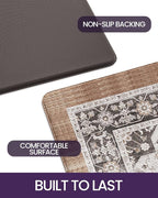 DEXI Kitchen Floor Mats Cushioned Anti Fatigue, 23x59 Rubber Wide Standing Comfort Runner Rug, Waterproof Retro Floral Memory Foam Padded for Front Sink Laundry, Black/Brown