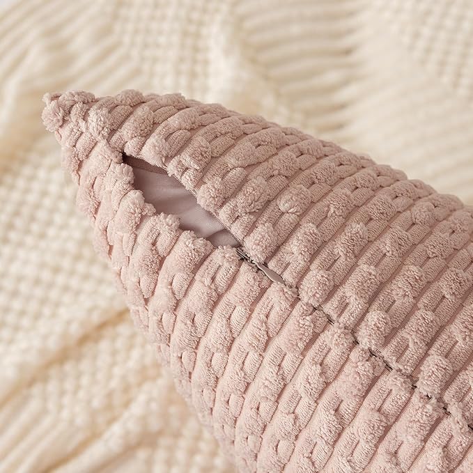 Kevin Textile Valentines 14x36 Inch Long Lumbar 1 Pack Boho Decorative Throw Pillow Cover Soft Striped Corduroy Rectangle Cushion Case Farmhouse Accent for Living Room Couch Sofa Bed, Light Pink
