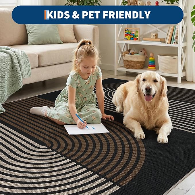 GarveeHome Modern Rainbow Easy Jute 3x5 Patio Rug, Indoor Outdoor Patio & Entryway Mat, Washable Non-Slip Carpet for Mudroom, Farmhouse Decor, Front Door