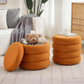 Compact Round Ottoman, Plush Velvet Upholstery Storage Ottoman, Modern Tufted Circle Design with Removable Lid for Lounge, Dorm and Entryway, Orange