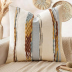 ANRODUO Pack of 1 Boho Decorative Throw Pillow Covers 18x18 Farmhouse Cushion Case Striped Chenille Pillow Cases Square Pillow Covers Accent Neutral Pillowcase for Sofa Couch Bed, Blue-Earth Tones