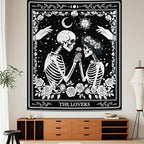 Atrippy Halloween Gothic Room Decor Tapestry, Goth Skull Grunge Tapestry for Bedroom, Witchy Dark Aesthetic Home Decor, Small Skeleton Vintage Black and White Emo Wall Decor (51" X 60")