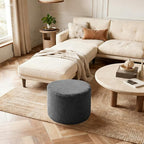 Round Boucle Pouf Ottoman Footrest – Soft & Lightweight Footstool with Full Foam Filling for Living Room, Bedroom