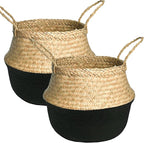 2 PACK LiloCraft Seagrass Plant Basket (Size: 9x8inches, Pattem: Black Bottom) Home Decor Storage Solution with Eco-Friendly, Woven Basket Planter Indoor with Handles, Round Boho Plant Pot