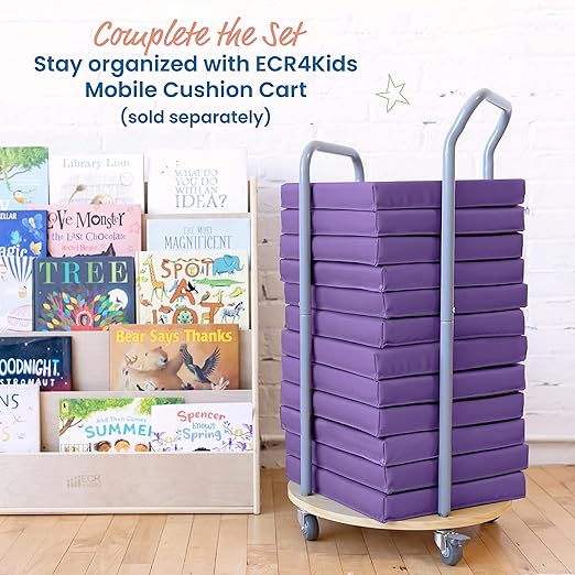 ECR4Kids SoftZone Square Floor Cushions with Handle, Flexible Seating, Purple, 6-Piece