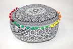 INDIAN CRAFT CASTLE ICC Mandala Barmeri Large Floor Pillow Cover Cushion Meditation Seating Ottoman Throw Cover Hippie Decorative Zipped Bohemian Pouf Ottoman Cases Black Elephant, 24" Round