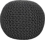 REDEARTH · Round Pouf Foot Stool Ottoman - Cotton Hand Knitted Dori Pouffe - Cord Boho Home Décor - Stuffed Cable Poof for Living Room - Bedroom (19.5"x19.5"x14") - Dark Gray, Set of 2