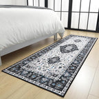 Amearea Vintage Design Runner Rugs for Living Room, 2x6 Machine Washable Floral Collection Traditional Bedroom Rug, Low Pile Cute Kids Room Print Carpet, No Slip Office Kitchen Home Decor, Black