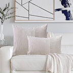 YCOLL Farmhouse Pillow Covers 12x20, Modern Accent Lumbar Throw Pillow Covers Set of 2, Grey and Beige Striped Patchwork Linen Decorative Pillows Cushion Covers for Couch Chair Bedroom Home Decor