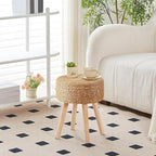 Cpintltr Round Ottoman Footstool Foot Stool Pouf Ottomans with Solid Wood Legs Hand Weave Hyacinth Footrest Step Stool for Living Room Balcony Garden Natural Seagrass