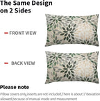 Kawani Green Dahlia Lumbar Pillow Covers 12X20 Inch Rustic Geometric Flower Decorative Pillow Cases Set of 2 Beige Tan Gray Floral Throw Pillows for Cushion Sofa Couch Farmhouse Outdoor