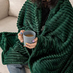 MIULEE Army Green Throw Blanket 3D Ribbed Jacquard Fleece Flannel Velvet Plush Decorative Bed Blanket (Throw, 50" x 60") - Super Soft, Lightweight, Warm and Cozy for Couch Sofa
