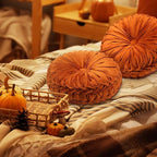 2 Pcs Round Throw Pillows 15 Inch Decorative Velvet Pleated Pumpkin Pillows Boho Floor Pillow with Center Button for Living Room Couch Chair Bed Sofa Home Decoration (Orange)