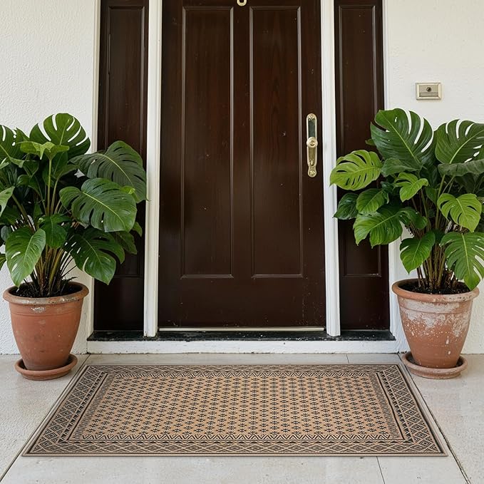 LIVEBOX Easy Jute Indoor Outdoor Rug 3x5 Front Porch, Black Washable Rugs for Entryway, Non Slip Tan Farmhouse Area Rug for Living Room, Carpet Door Mat for Entry Front Door, Patio, Kitchen, Bedroom