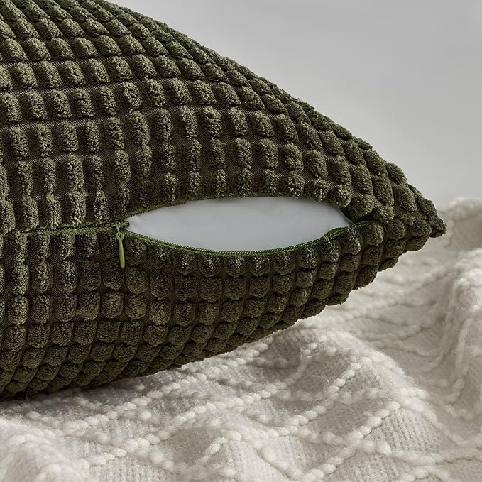 Topfinel 4 Packs OliveGreen Decorative Throw Pillow Covers 20x20 Inch for Living Room Couch Bed Sofa, Boho Western Farmhouse Home Decor, Square Soft Moss Corduroy Fall Cushion Case 50x50 cm