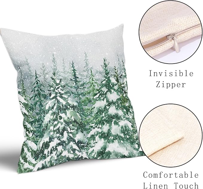 Kawani Green Pine Tree Pillow Covers 24X24 Inch Winter Forest Snowflake Decorative Pillow Cases Set of 2 Christmas Holiday Throw Pillows for Cushion Sofa Couch Outdoor