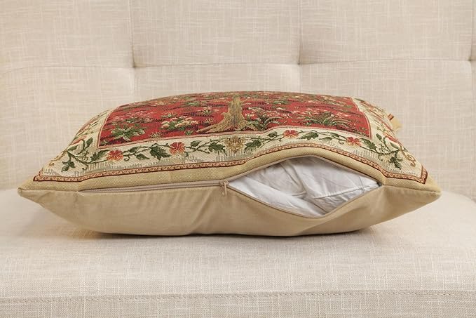 Tree of Life Red I European Cushion Cover - 18 in. x 18 in. Cotton by Charlotte Home Furnishings Inc