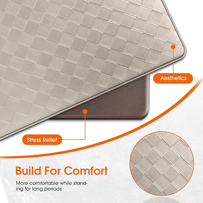 Kitchen Mats, 2PCS Kitchen Rugs, Cushioned Anti Fatigue Kitchen Mats for Floor, Non-Slip Standing Desk Mat, Waterproof Kitchen Rug Set for Kitchen Floor Office,17.3"×30"+17.3"×59" Brown