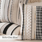 ANRODUO Pack of 2 Boho Decorative Throw Pillow Covers 18x18 Farmhouse Cushion Case Striped Chenille Pillow Cases Square Pillow Covers Accent Neutral Pillowcase for Sofa Couch Bed, Black-White Stripe