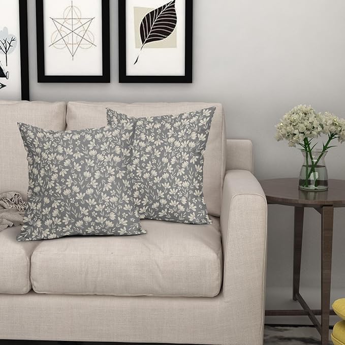 Grey Gray Pillow Covers 22x22 Set of 2 Vintage Floral Rustic Old Style Cute Flower Print Decorative Outdoor Pillowcases Seasonal Farmhouse Throw Cushion Case Decor for Couch Sofa Bed
