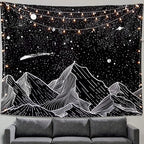 Zussun Black and White Tapestry Starry Night Mountain Tapestries for Bedroom Aesthetic Moon and Stars Tapastry's Wall Hanging Dark Nature Forest Wall Tapestry for Living Room Dorm (Dark, 60'' × 50'')