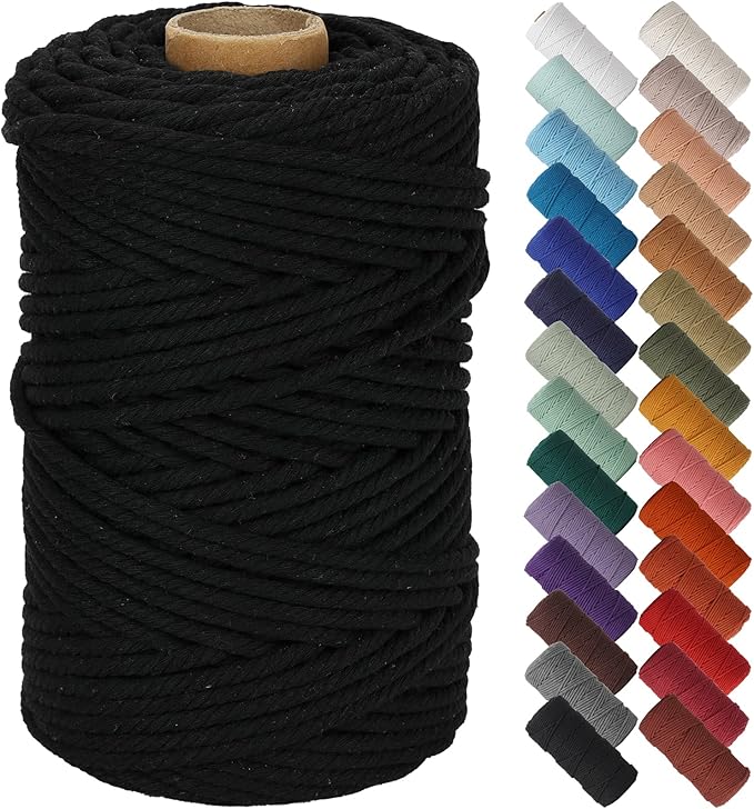 NOANTA Black Macrame Cord 5mm x 109yards, Colored Macrame Rope Cotton Rope Macrame Yarn, Colorful Cotton Craft Cord for Wall Hanging, Plant Hangers, Crafts, Knitting