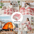 LURKA Checkered Sherpa Fleece Throw Blanket – Soft and Cozy, Medium Weight for All Season, Plush Throw for Couch, Bed & Pets, Powder Pink, 50x60 Inches