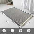 MIULEE Set of 2 Waffle Bathroom Rugs, Boho Bath Rugs Non Slip Washable, Super Absorbent Bath Mats, Ultra Soft Rubber Backed Shower Mats for Bathroom Floor, Tub, Shower, Dark Grey & Yellow, 24x36 Inch