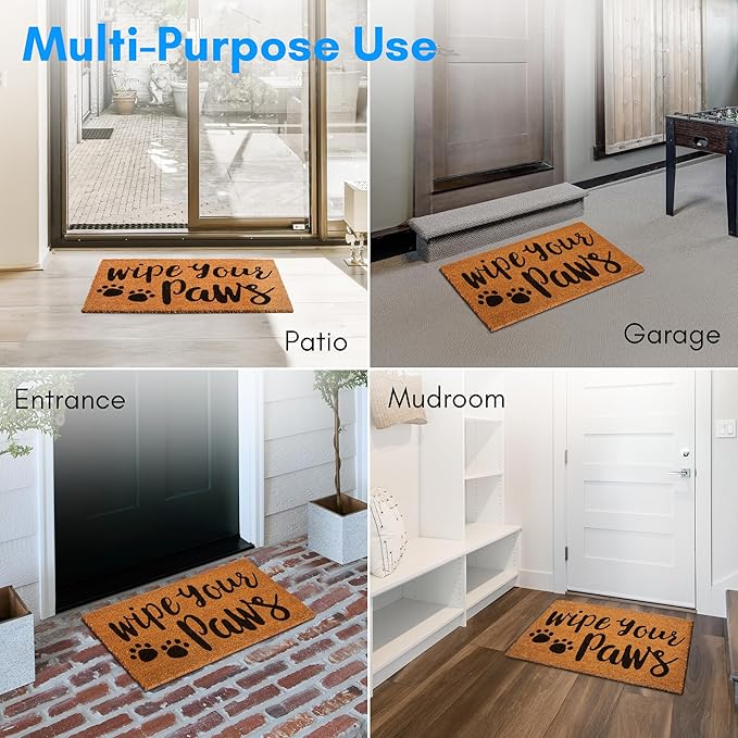 PLUS Haven Coco Coir Door Mat with Heavy Duty Backing, Wipe Your Paws Doormat, 17.5" x 30" Size, Easy to Clean Entry Mat, Beautiful Color and Sizing for Outdoor and Indoor uses, Home Décor