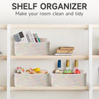 3-Pcs Shelf Baskets for Organizing, Closet Organizer Bins, Small Woven Baskets, Rope Toy Basket, Storage Basket for Shelves, Cube Decorative Box, 11.8×7.8×5.1”, Rainbow