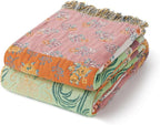 100% Cotton Boho Throw Blanket for Home Decor – Classic Farmhouse Quilt Bedding, Muslin Blankets for Adults, Vintage Woven Decorative Blanket for Couch, Bed Layering Use, Patchwork, 50"x60"