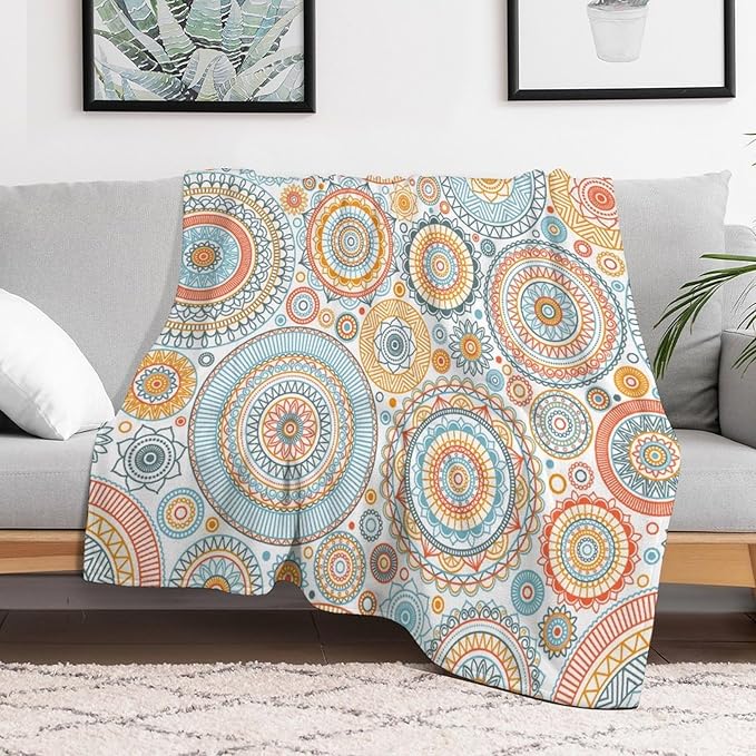 Boho Floral Throw Blanket Abstract Mid Century Mandala Bohemian Blanket for Sofa Bed Couch Chair Or Dorm 30"x40"